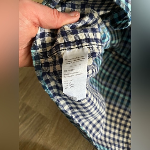Tea Collection Men’s Button-Up Woven Shirt Lamu Plaid Cotton Linen Mix - Medium - Picture 6 of 10